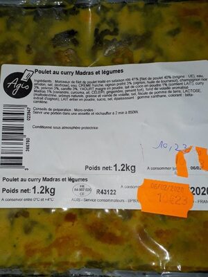 Poulet curry  madras et légumes