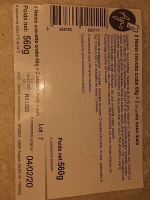 8 nems crevette crabes 65g