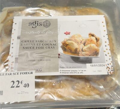 Caille farcie au raisins et cognac sauce foie grzs front packaging