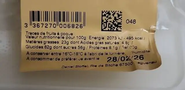 Buchette Stoffel nutrition facts table
