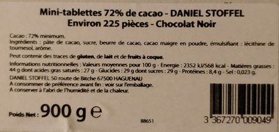 Mini-tablettes 72% de cacao front packaging