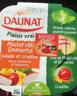 Poulet rôti Emmental salade et crudités sauce moutarde à l'ancienne front packaging