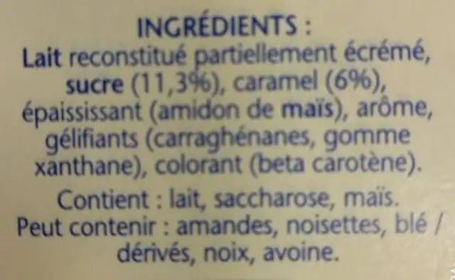 Danette ingredients label