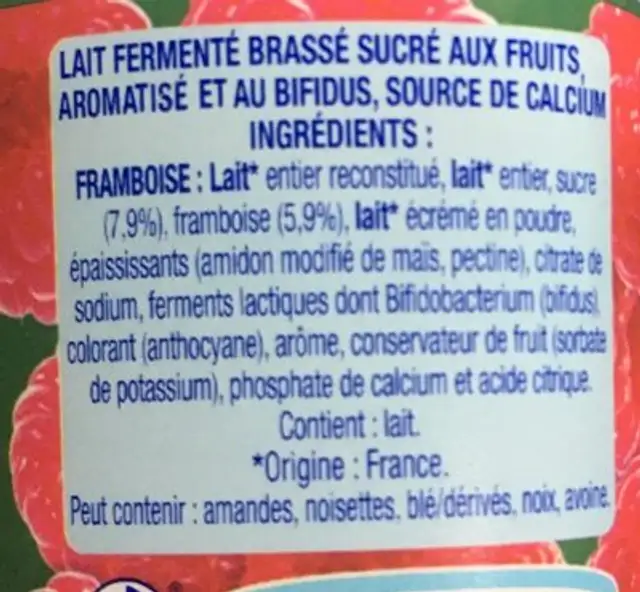 Activia ingredients label