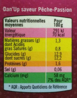 Dan up nutrition facts table