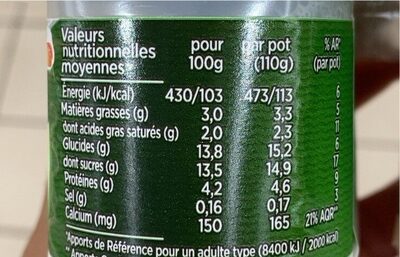Activia citron vert nutrition facts table