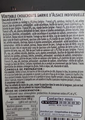 Véritable choucroute garnie d'alsace ingredients label