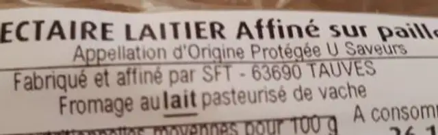Saint-Nectaire AOP laitier thermisé 27%mg, 260g ingredients label