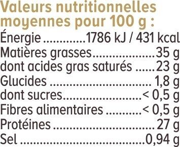 Comté AOP Jura au lait cru affiné 14 mois mini , 35%mg, 250g nutrition facts table