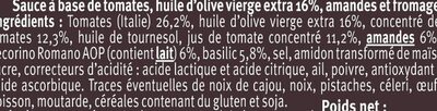 Sauce pesto amandes et pécorino nutrition facts table