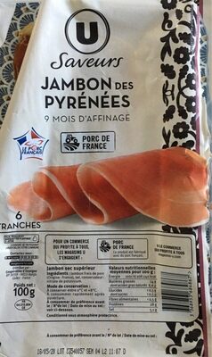 jambon sec des Pyrénées 9 mois 6 tranches, 100g