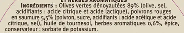 Olives à la provençale avec poivrons et herbes aromatiques 150g ingredients label