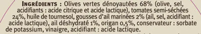 Olives et tomates semi séchées 150g ingredients label