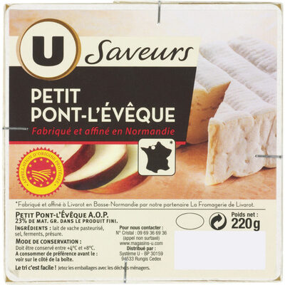 Pont l'Evèque AOP au lait pasteurisé 23%MG, 220g