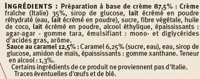 Panna Cotta au caramel 2x120g ingredients label