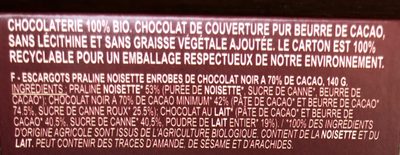 Escargots fourrés praliné ingredients label