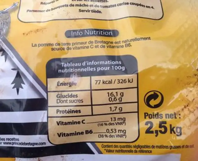 Primabreizh nutrition facts table