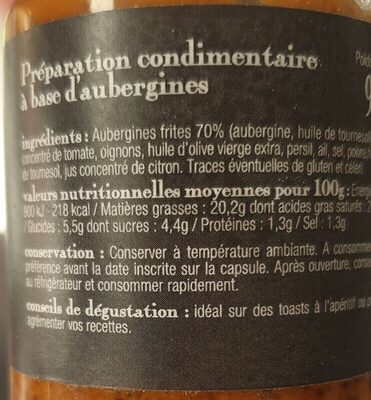 Caviar d'aubergines nutrition facts table