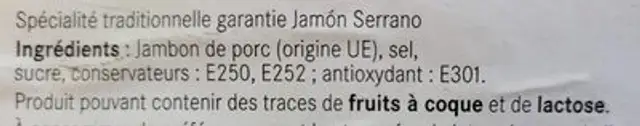 Chiffonade jamón ingredients label
