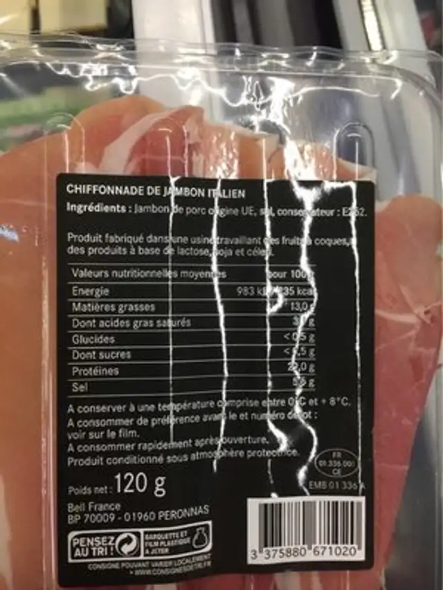 Les chiffonnade jambon italien 120g nutrition facts table