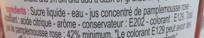 Sirop de pamplemousse ingredients label