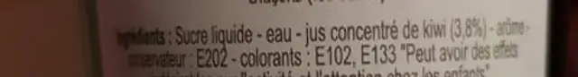 Sirop de Kiwi ingredients label