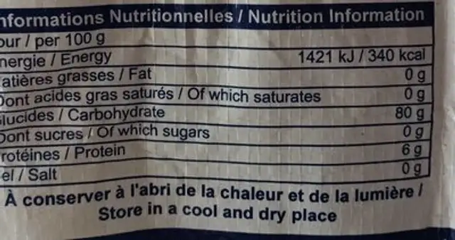 Brisure De Riz Thaï Parfumé Blue Butterfly 5 KG nutrition facts table