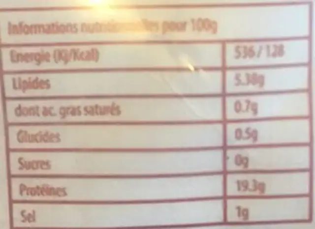 Crabe nutrition facts table