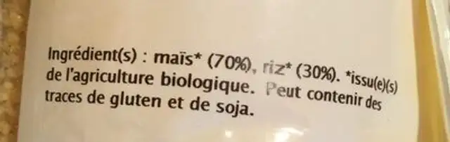 Couscous Maïs Riz ingredients label