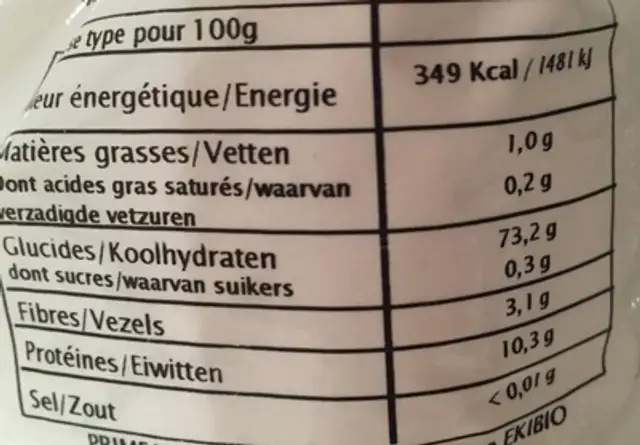 Farine de Blé Pâtissière Type 55 nutrition facts table