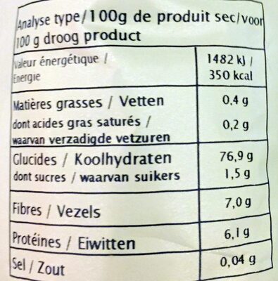 Purée de pommes de terre nutrition facts table