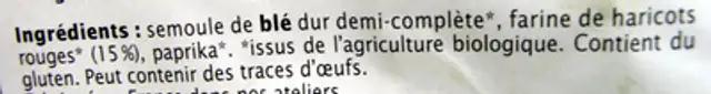Spirales aux Haricots rouges ingredients label