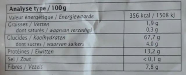 Spirales aux Haricots rouges nutrition facts table
