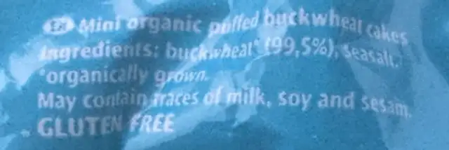 Mini organic buckwheat cakes nature ingredients label