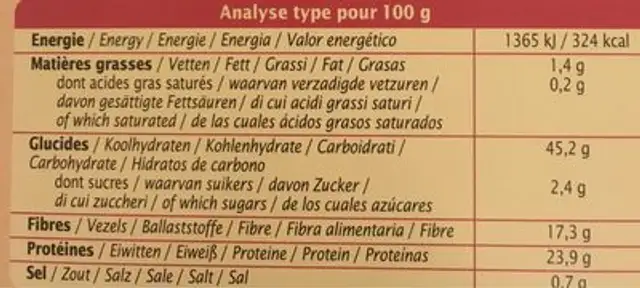 Pois cassés à la japonaise nutrition facts table