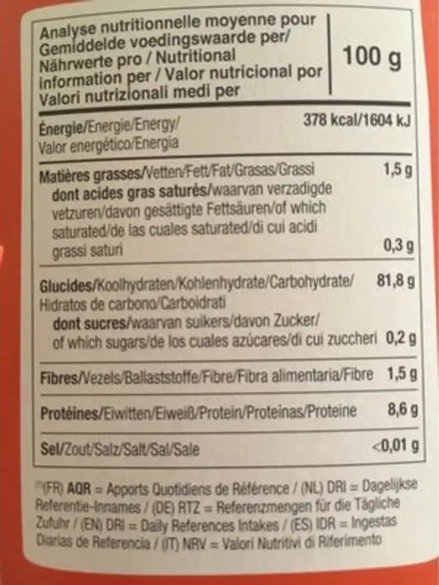 Tartines Craquantes bio au maïs et quinoa nutrition facts table
