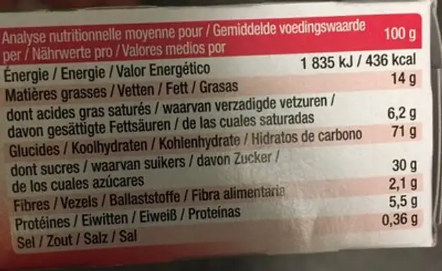 mini lunettes nutrition facts table