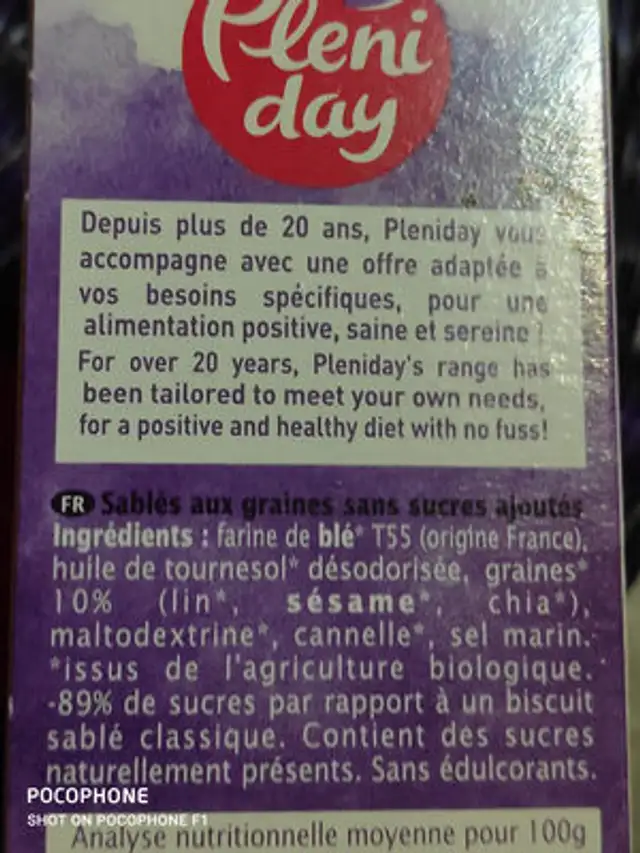 Seed shortbread ingredients label
