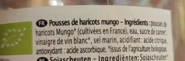 Pousses de haricots mungo ingredients label