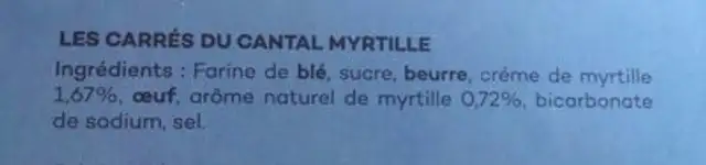 Les carrés du Cantal ingredients label