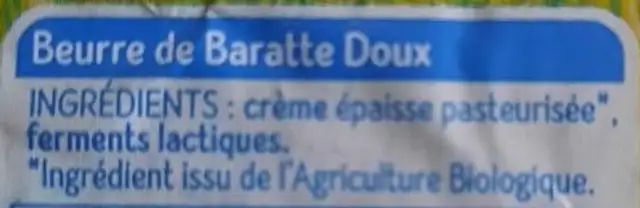 Beurre de Baratte ingredients label