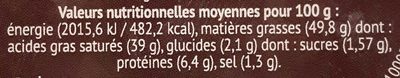 Bloc de foie gras de canard de Gascogne nutrition facts table
