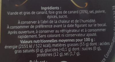 Rillettes pur canard à la royale ingredients label