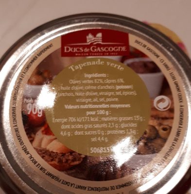 Tapenade verte ingredients label