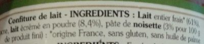 Ma Confiture de Lait Noisette Raffolait ingredients label