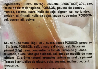 Funko croussants de crevette vapeur avec sauces ingredients label