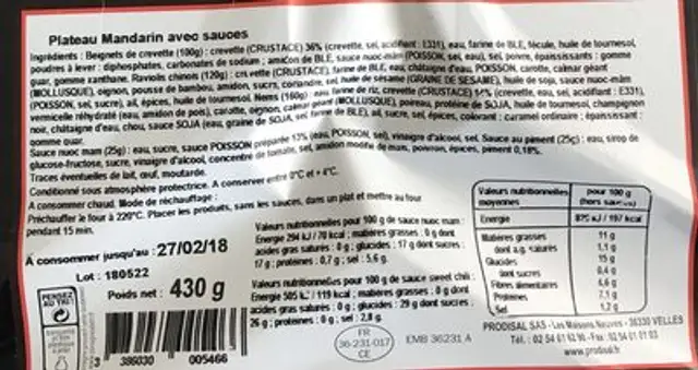 Beignets de crevettes ingredients label