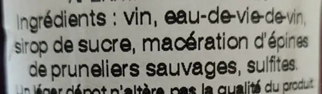 La Troussepinette - épine Noire ingredients label