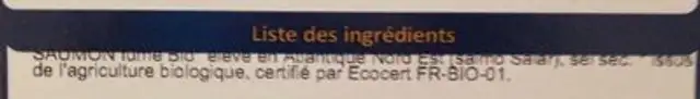 Saumon Atlantique fumé Bio ingredients label