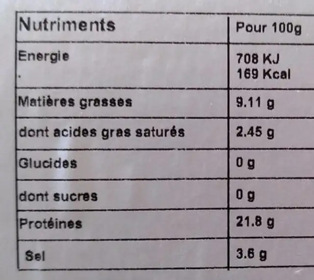 Saumon Atlantique fumé Bio nutrition facts table
